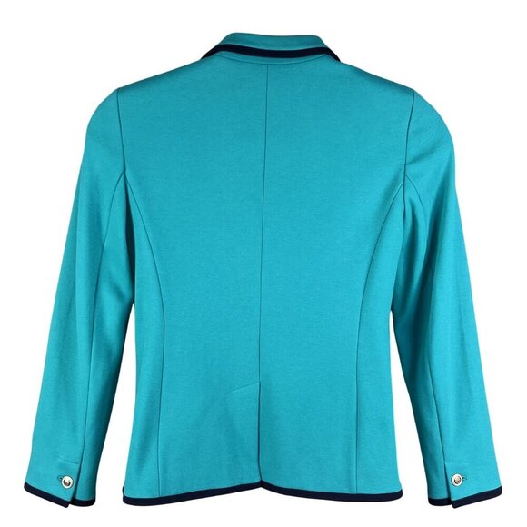 Talbots Aberdeen Womens 10 Teal Blazer Navy Trim Gold Crest Buttons Yacht Jacket - Picture 2 of 16